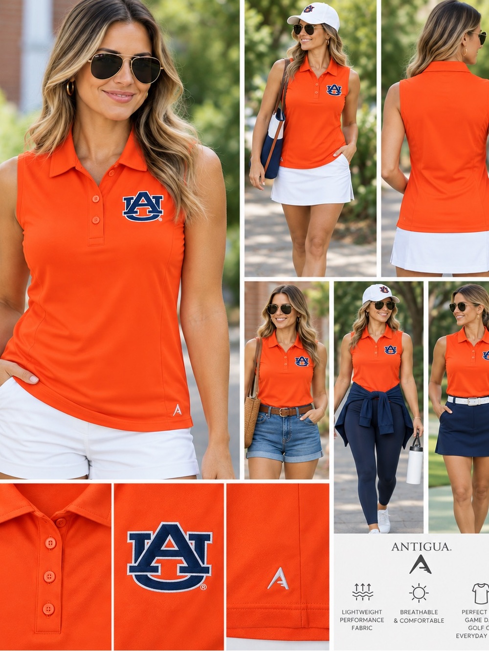 NWT Antigua Women's Auburn Tigers Orange Sleeveless Polo Tank